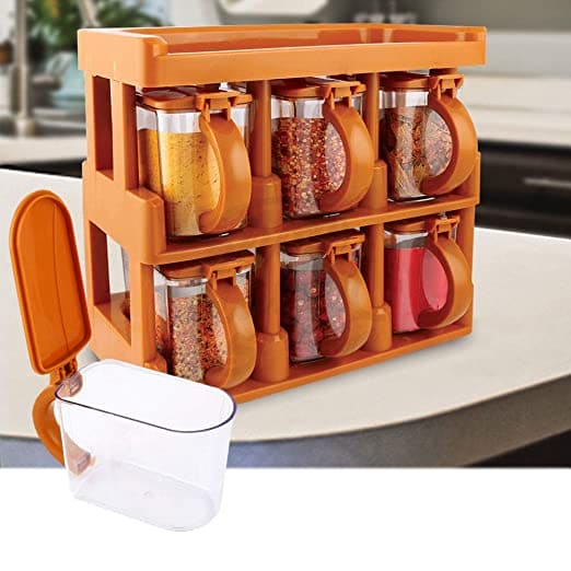 Master Chef Spice Rack, 2 Tier Kitchen Spice Jar, Multifunctional Seasoning Condiment Spice Rack, Portable Kitchen Seasoning Jar, Home Masala Box Spice Jar, Spice Rack With 6 Spice Jars Master Chef Spice Rack, 2 Tier Kitchen Spice Jar, Multifunctional Seasoning Condiment Spice Rack, Portable Kitchen Seasoning Jar, Home Masala Box Spice Jar, Spice Rack With 6 Spice Jars